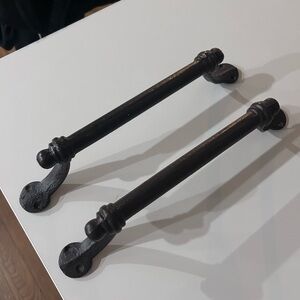 Like New Black Cast Iron Door Handles. 12.5 inches between hole centers